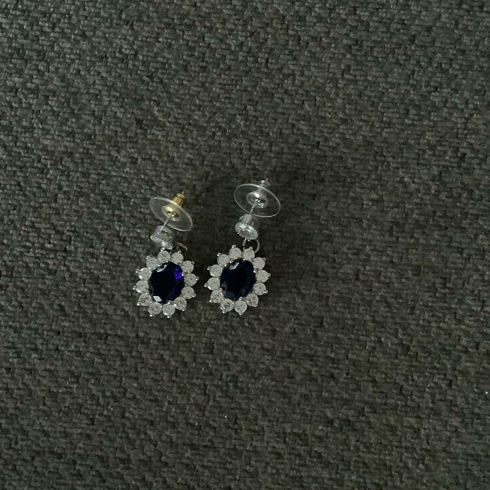 Silver-Tone Blue Crystal Drop Earrings - Brand Unspecified